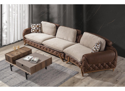 Brown Living room Set Designer Leather Four-seater Sofa Coffee table 2-piece