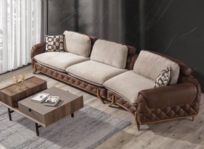 Brown Living room Set Designer Leather Four-seater Sofa Coffee table 2-piece