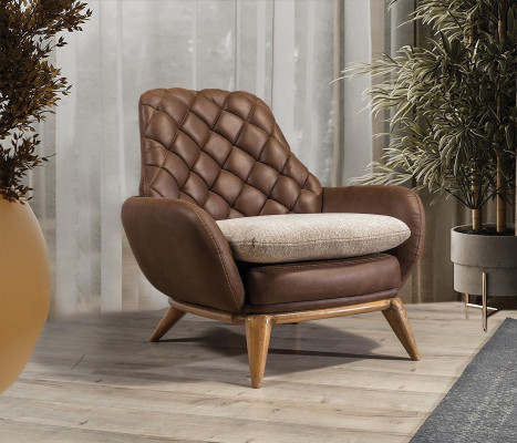 Stylish Brown Leather Living room Suite Designer 3-Seater Armchair 2pcs