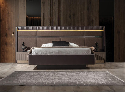 Brown Bedroom Set Modern Double bed Bedside tables 3-piece Suite