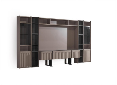Luxurious Brown Wall unit Stylish Living room Wood Furniture Elegant Shelves
