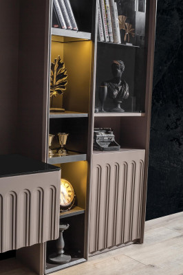 Luxurious Brown Wall unit Stylish Living room Wood Furniture Elegant Shelves