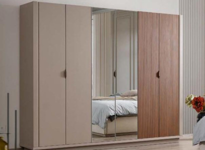 Beige Wardrobe Bedroom Cabinets Glass Doors 6 Door Wardrobe