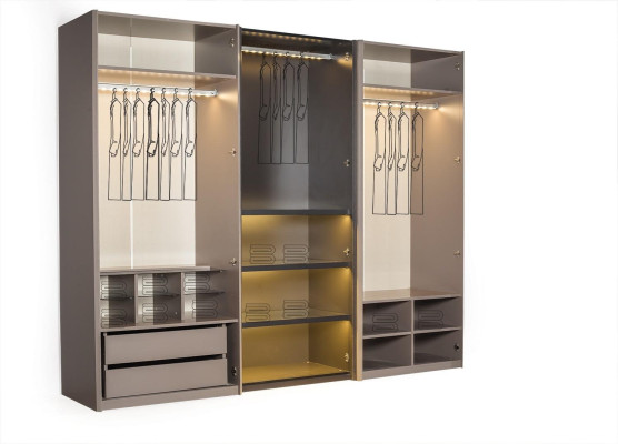 Beige Wardrobe Modern Bedroom Cabinets Stylish Wood Furniture