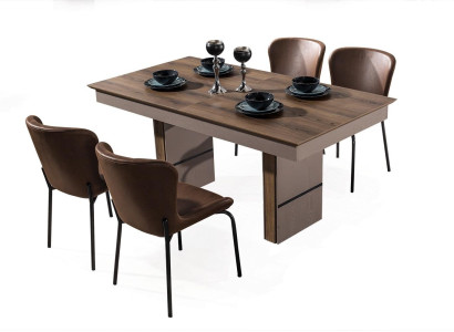 Brown Dining room Suite Luxury Adjustable Dining table 4x Textile Chairs