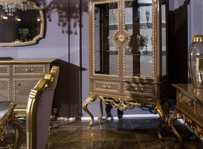 Golden Display Case Baroque Rococo Furniture Wardrobe Glass Cabinet Shelves Showcases