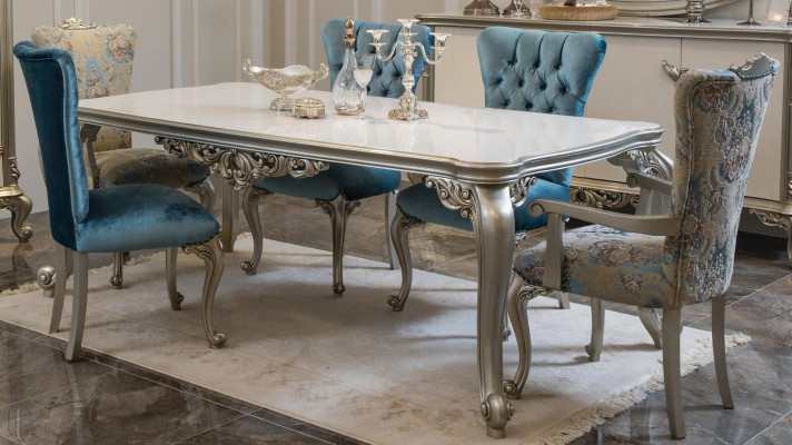 Complete Set Dining table 6 Chairs Dining room Ess Group Wood Set 7pcs. Baroque