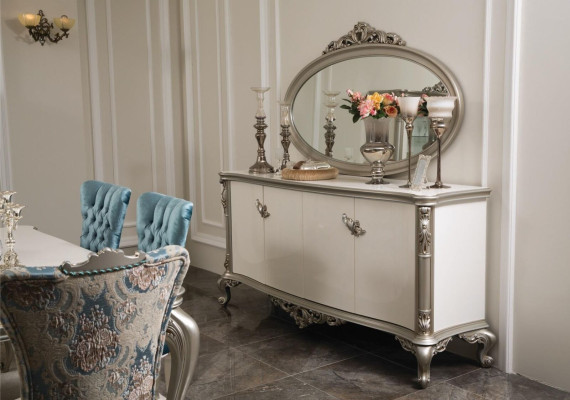 Dining room Set Suite Display case Table 6x Chair Chest of drawers Mirror Art déco 10pcs