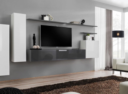 Set of 7 pieces living room TV lowboard wardrobe wall cabinet living walls wood modern furniture