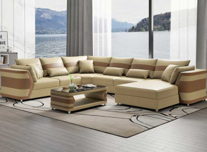 Living landscape xxl sofa U-shape big corner sofa leather sofa beige sofas couches