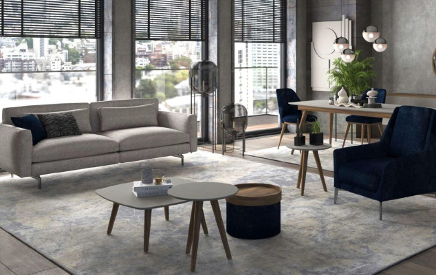 Three Seater Couch Modern Living room furniture Textile Sofas Gray Modern Style