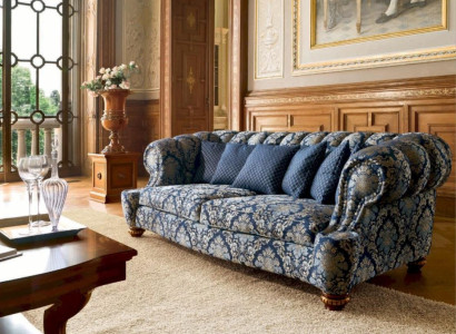 Two-seater Sofa 2 Seater Sofas Fabric Luxury Wood Living room Furniture Blue