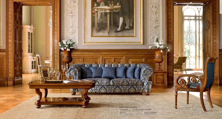 Two-seater Sofa 2 Seater Sofas Fabric Luxury Wood Living room Furniture Blue