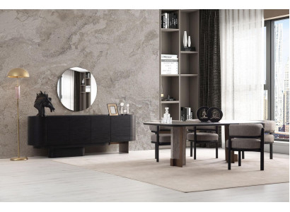 Designer Dining room Suite Dining table 6x Chairs Sideboard Mirror 9pcs