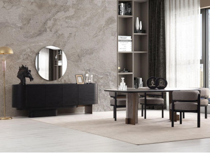 Designer Dining room Suite Dining table 6x Chairs Sideboard Mirror 9pcs