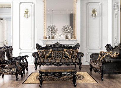 Black Baroque Furniture Sofa set Sofa Couch Upholstery Furniture Table 5pcs