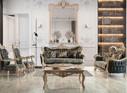 Sofa set Sofa Couch Baroque Rococo Set Coffee table Turkis 5 pieces. gold