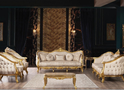 Sofa set Couch Set Furniture Suite Velvet Wood 5 pieces. Chesterfield new