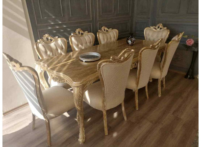 Dining room set table with 8x armchairs seating set upholstery couches set