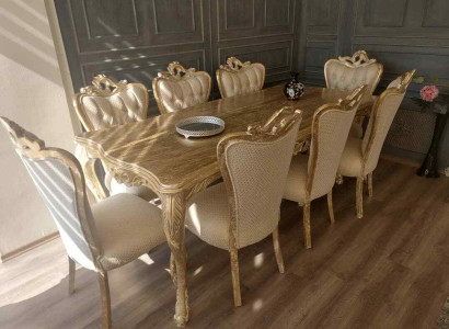 Dining room set table with 8x armchairs seating set upholstery couches set