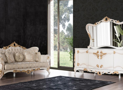 Three Seater Couch Upholstery Sofa Furniture Living room Set with Sideboard 3pcs.