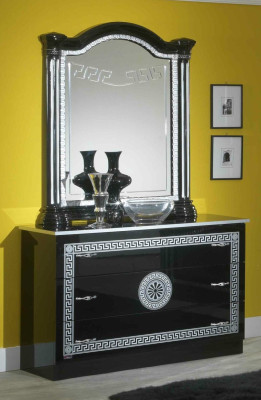 Black Bedroom Complete Set Chest of drawers Style Bed Suite 6pcs. Baroque new