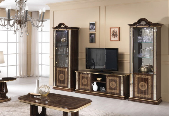 Italian Wall unit Furniture Wardrobe Display case TV cabinet 3pcs. Set of luxury tv showcases Glass