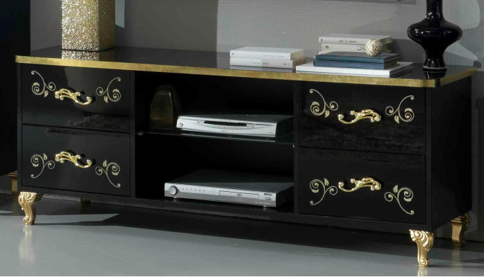 Wall unit Living room Set Display case Lowboard Wall shelf 3-piece set Black wall units