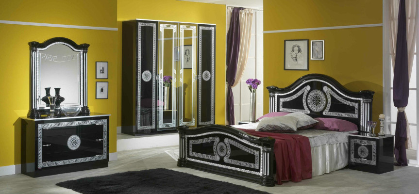 Bed 2x Bedside tables 3 pieces. Italian Furniture Bedroom Beds Wood new Set