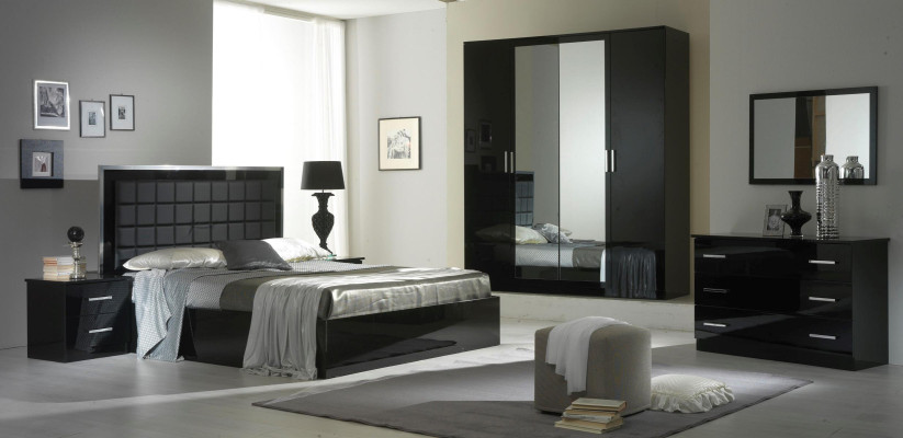 Bedroom Furniture 3 pcs. Set Hotel Bed + 2 Bedside tables high gloss Beds Italy