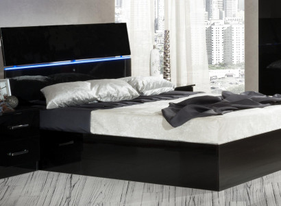 Design Bedroom 3 pcs. Bed 2x Bedside table Luxury Beds Set Furniture Led Light