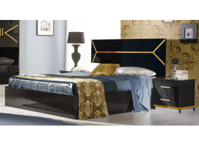 Classic Bedroom Set Bed 2x Bedside table Chest of drawers 3pcs. Set Beds Black