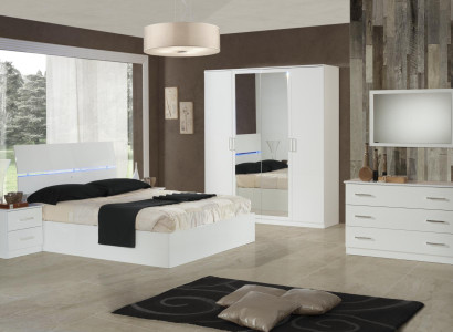 Design Bedroom 6 pcs. Complete's Set Bed Bedside table Chest of drawers Mirror Wood