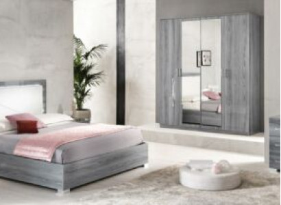 Bedroom Set Bed 2xNightstand Chest of drawers Mirror Wardrobe 6pcs. Furniture