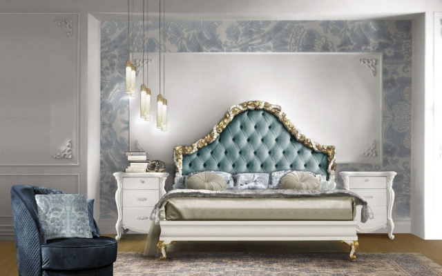 3pcs. Bedroom Set Bed 2x Bedside table Console Hotel Beds Double Upholstery