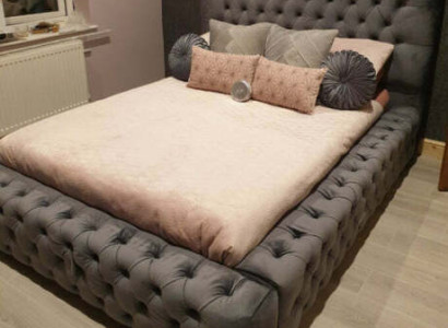 Design Modern Double bed Furniture 180x200 cm Upholstery Textile and Wood Bedroom