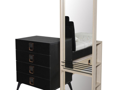 Chest of drawers with Mirror Youth Room Black Furniture Wood Shelf Chests of drawers