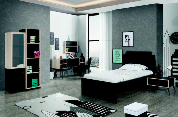 Books Shelf Black Youth Room Shelves Wardrobe Wood for Furniture