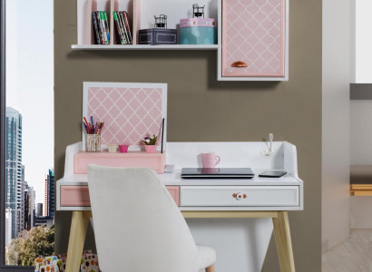 Desk Wall shelf Wood Childrens room Desks Room Furniture Design Pink