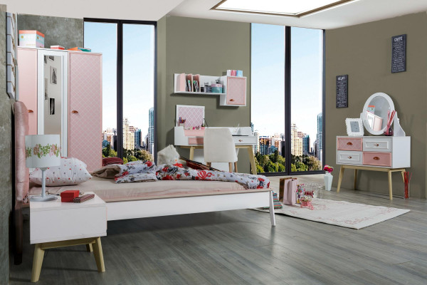 Desk Wall shelf Wood Childrens room Desks Room Furniture Design Pink