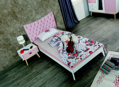 Childrens room Luxury Bed Bedside table Pink Set Furniture Design 2pcs. Console