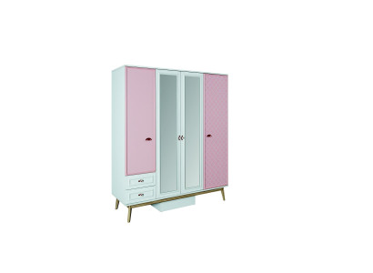 Wardrobe Childrens room Cabinets Multipurpose Wood 4 door Pink Wardrobe