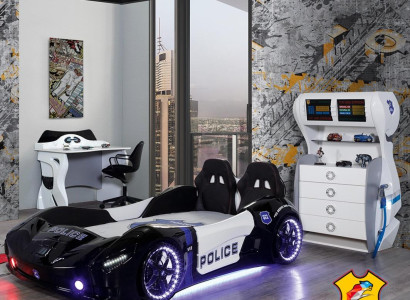 Police Car Children Bedroom Childrens bed Chest of drawers Desk 3pcs