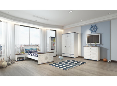 Youth Room Complete Single Bed Wardrobe Chest of drawers with Mirror Design 6pcs