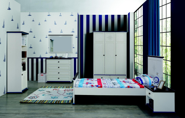Childrens room Complete Set Bed Bedside table Wardrobe Chest of drawers Mirror 6pcs