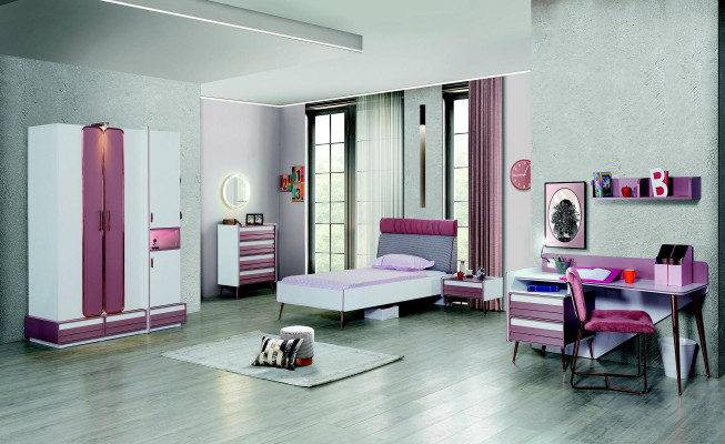 Children's room Complete Bed Wardrobe Chest of drawers Mirror Wall shelf 7 pcs