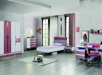Children's room Complete Bed Wardrobe Chest of drawers Mirror Wall shelf 7 pcs