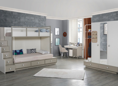 Childrens room Bedroom Set Wood Furniture Bunk bed Loft bed Table 3pcs