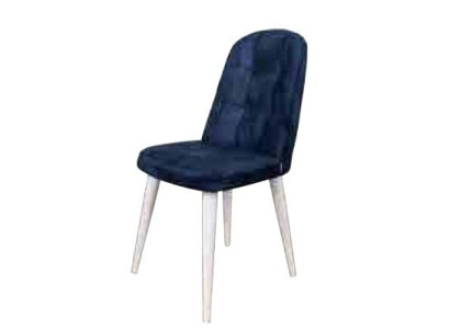 High green chair on black wooden legs with a soft back for the dining room