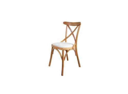 A wooden chair with a soft seat and a round back for your dining room